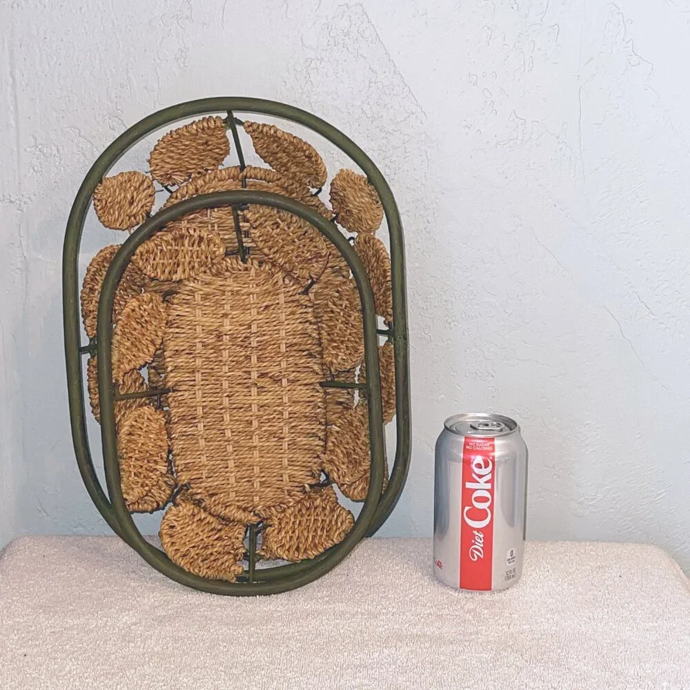 Baskets Set of 2 Metal and Woven Seagrass Leaf Design Oval